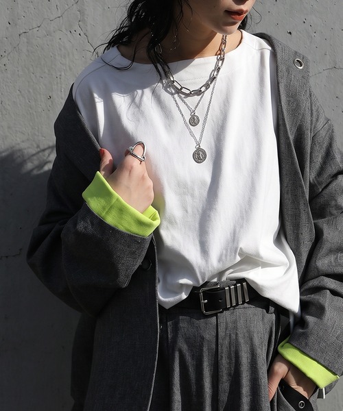 antiqua(アンティカ)の「綿100 配色袖 ボートネック ロンT(Tシャツ/カットソー・レディース・ホワイト/ネイビー/ブラック/レッド/ダークグレー・R/C)」の10枚目の写真