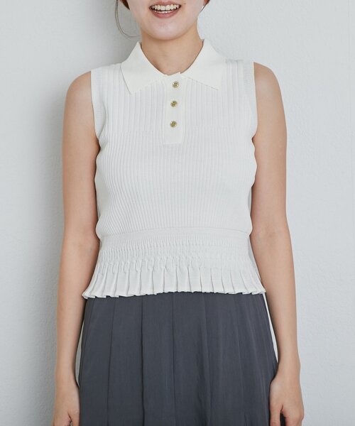 La boutique BonBon(ラブティックボンボン)の「【ヘルシー&フェミニン】変形リブポロ衿ノースリニット(ニット/セーター・レディース・ホワイト/サックスブルー/ピンク・FREE)」の16枚目の写真