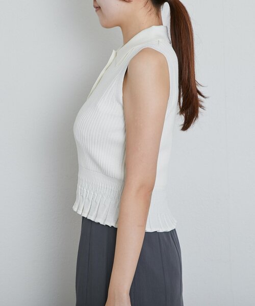 La boutique BonBon(ラブティックボンボン)の「【ヘルシー&フェミニン】変形リブポロ衿ノースリニット(ニット/セーター・レディース・ホワイト/サックスブルー/ピンク・FREE)」の20枚目の写真