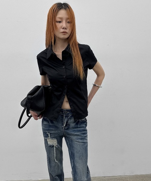 BLACKUP（ブラックアップ）の「[MADE] クリーリングコットンスパンスリム半袖シャツ（シャツ/ブラウス・レディース・ホワイト/ブラック・SMALL/MEDIUM）」の4枚目の写真