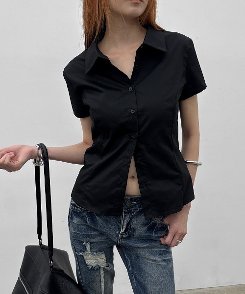 BLACKUP（ブラックアップ）の「[MADE] クリーリングコットンスパンスリム半袖シャツ（シャツ/ブラウス・レディース・ホワイト/ブラック・SMALL/MEDIUM）」の5枚目の写真
