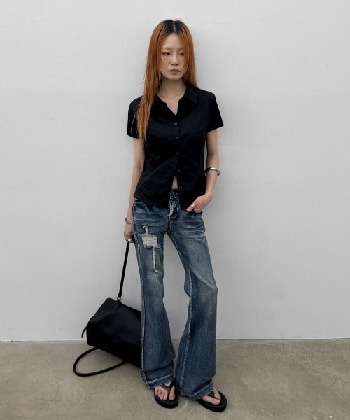 BLACKUP（ブラックアップ）の「[MADE] クリーリングコットンスパンスリム半袖シャツ（シャツ/ブラウス・レディース・ホワイト/ブラック・SMALL/MEDIUM）」の6枚目の写真