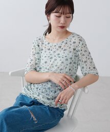 予約商品】Tシャツ/カットソー（グリーン・カーキ/緑色系・花柄