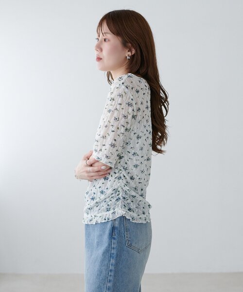 DISCOAT(ディスコート)の「花柄シャーリング半袖プルオーバー(Tシャツ/カットソー・レディース・ミント/アイボリー/ブラック・FREE)」の8枚目の写真