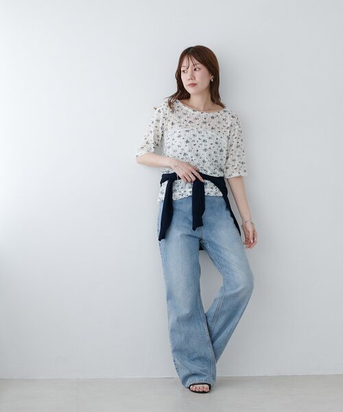 DISCOAT(ディスコート)の「花柄シャーリング半袖プルオーバー(Tシャツ/カットソー・レディース・ミント/アイボリー/ブラック・FREE)」の9枚目の写真