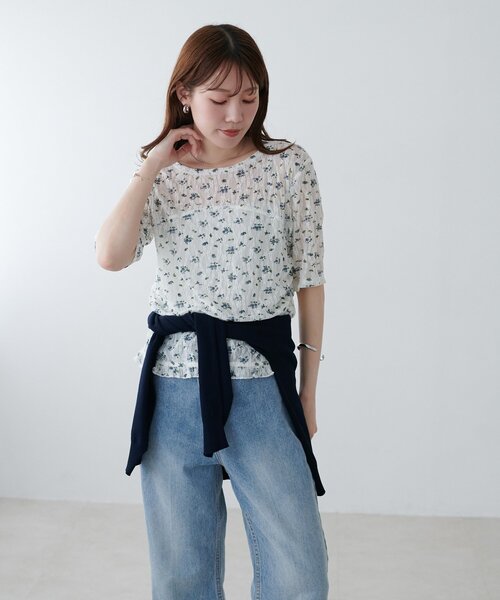 DISCOAT(ディスコート)の「花柄シャーリング半袖プルオーバー(Tシャツ/カットソー・レディース・ミント/アイボリー/ブラック・FREE)」の10枚目の写真