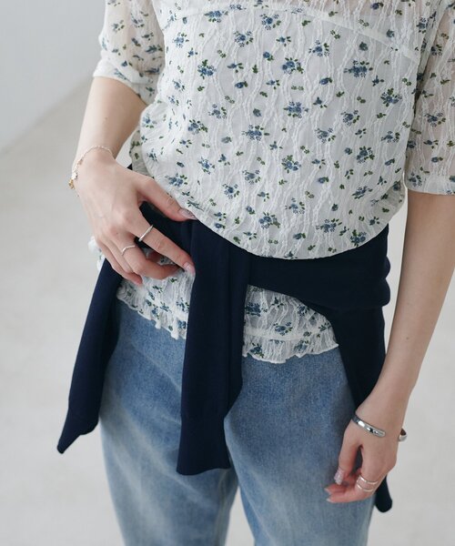 DISCOAT(ディスコート)の「花柄シャーリング半袖プルオーバー(Tシャツ/カットソー・レディース・ミント/アイボリー/ブラック・FREE)」の11枚目の写真