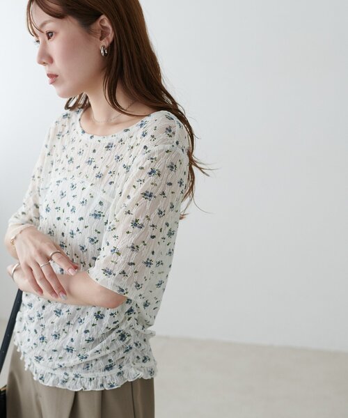 DISCOAT(ディスコート)の「花柄シャーリング半袖プルオーバー(Tシャツ/カットソー・レディース・ミント/アイボリー/ブラック・FREE)」の13枚目の写真