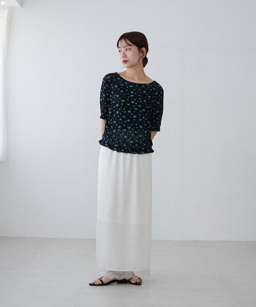 DISCOAT(ディスコート)の「花柄シャーリング半袖プルオーバー(Tシャツ/カットソー・レディース・ミント/アイボリー/ブラック・FREE)」の14枚目の写真