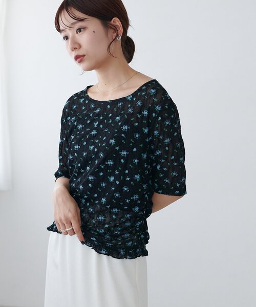 DISCOAT(ディスコート)の「花柄シャーリング半袖プルオーバー(Tシャツ/カットソー・レディース・ミント/アイボリー/ブラック・FREE)」の17枚目の写真