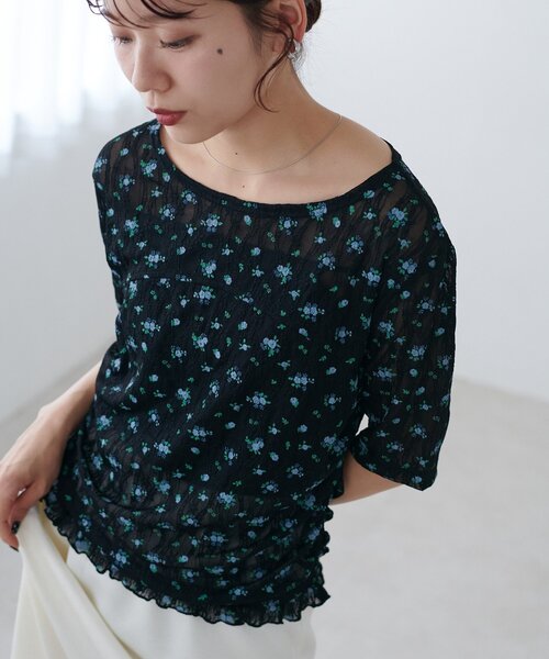 DISCOAT(ディスコート)の「花柄シャーリング半袖プルオーバー(Tシャツ/カットソー・レディース・ミント/アイボリー/ブラック・FREE)」の18枚目の写真