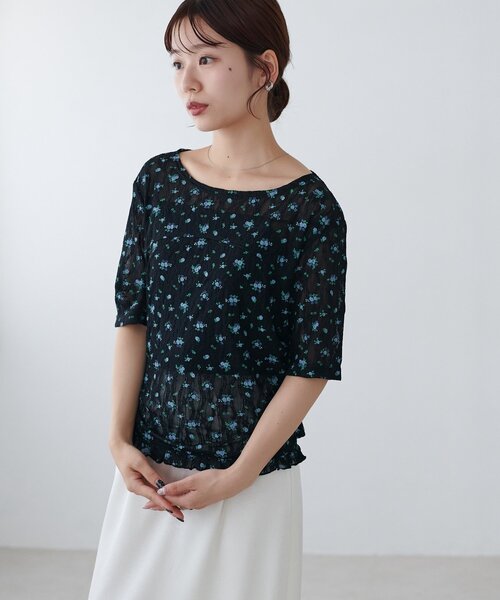DISCOAT(ディスコート)の「花柄シャーリング半袖プルオーバー(Tシャツ/カットソー・レディース・ミント/アイボリー/ブラック・FREE)」の19枚目の写真