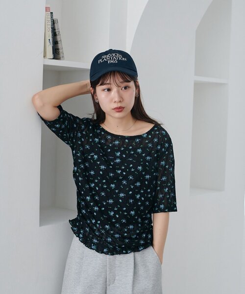 DISCOAT(ディスコート)の「花柄シャーリング半袖プルオーバー(Tシャツ/カットソー・レディース・ミント/アイボリー/ブラック・FREE)」の21枚目の写真