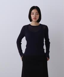 YLEVE / SHEER RIB KNIT LONG SLEEVE PULLOVER