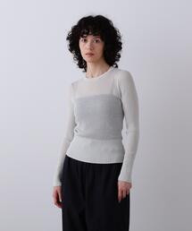 YLEVE / SHEER RIB KNIT LONG SLEEVE PULLOVER