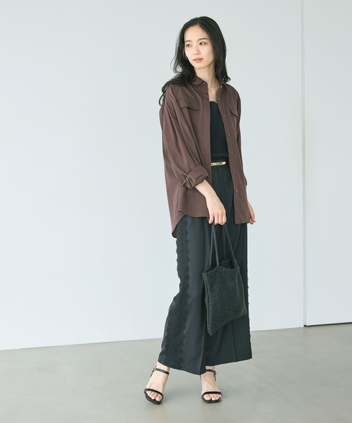 Andemiu(アンデミュウ)の「レースラインストレートパンツ(スラックス・レディース・ブラック/ライトブラウン/ベージュ・SMALL/MEDIUM)」の4枚目の写真