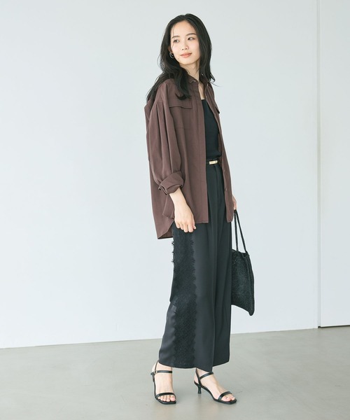 Andemiu(アンデミュウ)の「レースラインストレートパンツ(スラックス・レディース・ブラック/ライトブラウン/ベージュ・SMALL/MEDIUM)」の6枚目の写真