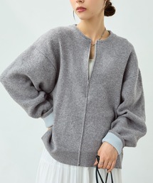 バイカラーハーフジップニットトップス