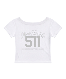 511レタリングプリントワンショルダー スリムフィット 半袖Tシャツ ホワイト