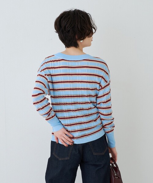 Rouge vif Anna(ルージュヴィフアンナ)の「異素材リブストライプ前後2WAYニット/カーディガン(ニット/セーター・レディース・ブラウン/その他/ネイビー・フリー)」の7枚目の写真