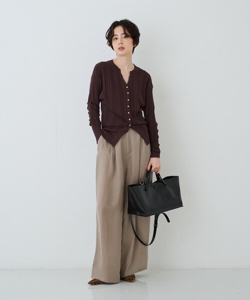 Rouge vif Anna(ルージュヴィフアンナ)の「異素材リブストライプ前後2WAYニット/カーディガン(ニット/セーター・レディース・ブラウン/その他/ネイビー・フリー)」の10枚目の写真