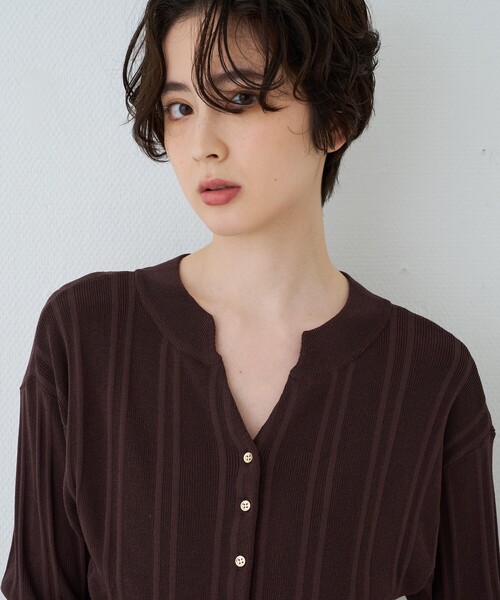 Rouge vif Anna(ルージュヴィフアンナ)の「異素材リブストライプ前後2WAYニット/カーディガン(ニット/セーター・レディース・ブラウン/その他/ネイビー・フリー)」の21枚目の写真