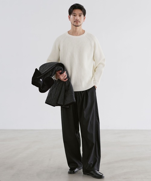 SPU(スプ)の「【抗ピリング・静電気防止・ウォッシャブル】多機能畦編みクルーネックニット(ニット/セーター・メンズ・オフホワイト/ライトグレー/ブラック/ネイビー/ダークブラウン/チャコール・S/M/L/XL)」の15枚目の写真