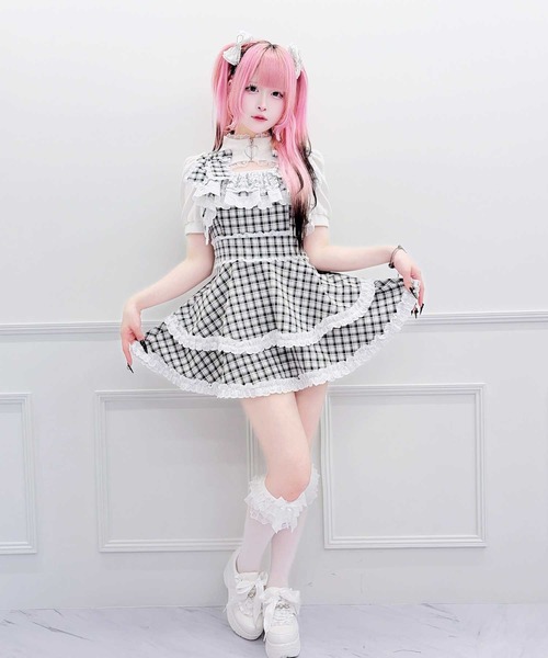 MA*RS(アメーバーマーズ)の「ダブルりぼんサスペンダーチェックキャミOP(ワンピース・レディース・グレー/ブラック/ピンク・FREE)」の6枚目の写真