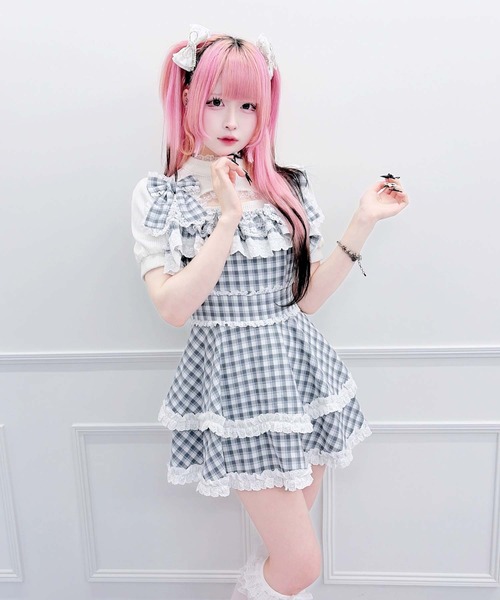 MA*RS(アメーバーマーズ)の「ダブルりぼんサスペンダーチェックキャミOP(ワンピース・レディース・グレー/ブラック/ピンク・FREE)」の7枚目の写真