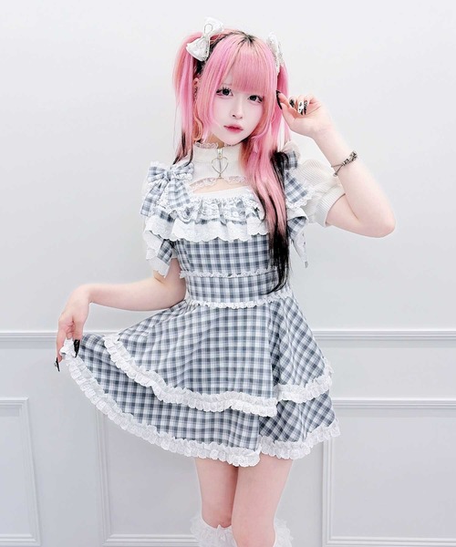 MA*RS(アメーバーマーズ)の「ダブルりぼんサスペンダーチェックキャミOP(ワンピース・レディース・グレー/ブラック/ピンク・FREE)」の8枚目の写真