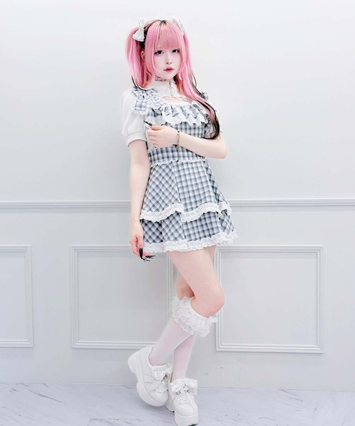 MA*RS(アメーバーマーズ)の「ダブルりぼんサスペンダーチェックキャミOP(ワンピース・レディース・グレー/ブラック/ピンク・FREE)」の9枚目の写真