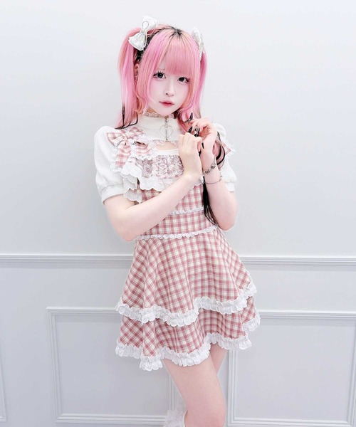 MA*RS(アメーバーマーズ)の「ダブルりぼんサスペンダーチェックキャミOP(ワンピース・レディース・グレー/ブラック/ピンク・FREE)」の10枚目の写真