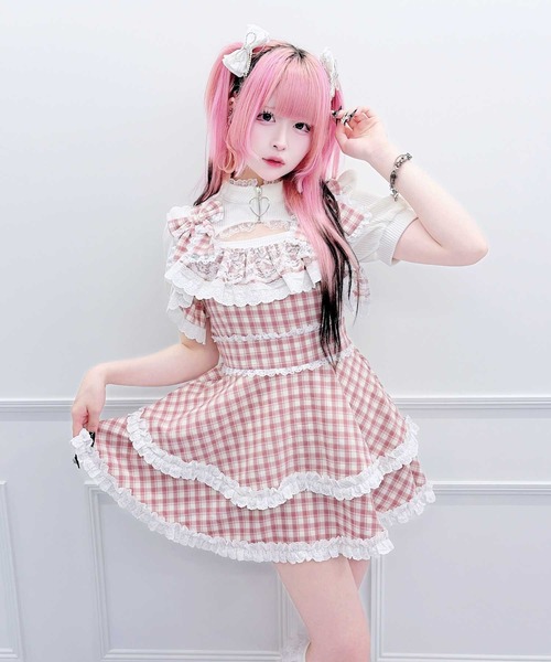 MA*RS(アメーバーマーズ)の「ダブルりぼんサスペンダーチェックキャミOP(ワンピース・レディース・グレー/ブラック/ピンク・FREE)」の11枚目の写真
