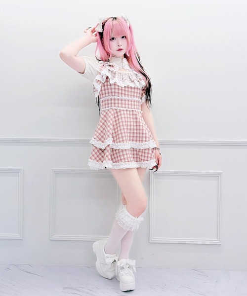 MA*RS(アメーバーマーズ)の「ダブルりぼんサスペンダーチェックキャミOP(ワンピース・レディース・グレー/ブラック/ピンク・FREE)」の12枚目の写真