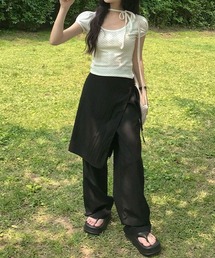 ラップスカート付きイージーストレートパンツ