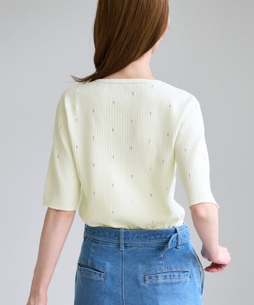 ROPE' PICNIC(ロペピクニック)の「ラインストーンキーネックカーディガン(カーディガン/ボレロ・レディース・グレー/キナリ/ブラック・FREE)」の10枚目の写真