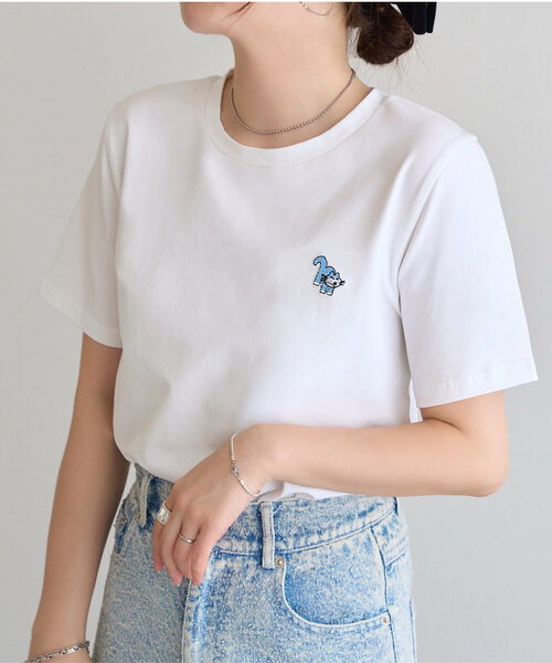 KOBE LETTUCE（コウベレタス）の「[ 11ぴきのねこコラボ ] 刺繍Tシャツ（Tシャツ/カットソー・レディース・ブラック/オフホワイト/ホワイト系/ホワイト系1/ブラック系/ブラック系1・M）」の3枚目の写真
