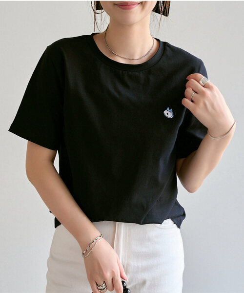 KOBE LETTUCE（コウベレタス）の「[ 11ぴきのねこコラボ ] 刺繍Tシャツ（Tシャツ/カットソー・レディース・ブラック/オフホワイト/ホワイト系/ホワイト系1/ブラック系/ブラック系1・M）」の4枚目の写真