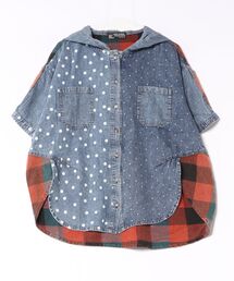 CUBE SUGAR | CUBE SUGAR/キューブシュガー DOT DENIMxチェック5分袖フードシャツ(シャツ/ブラウス)