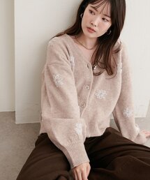 オーガンジーフラワー刺繍ニット