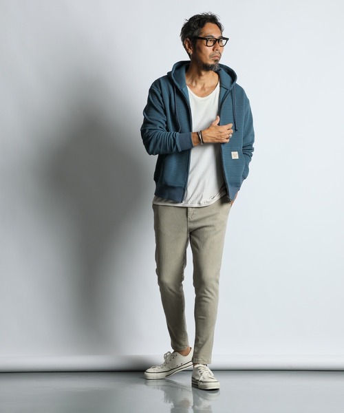 The DUFFER of ST.GEORGE(ザダファーオブセントジョージ)の「WAFFLE ZIP HOODIE:ワッフル ジップ フーディー / フルジップパーカー(パーカー・メンズ・ブルー/グレー・X-LARGE/LARGE/MEDIUM)」の6枚目の写真