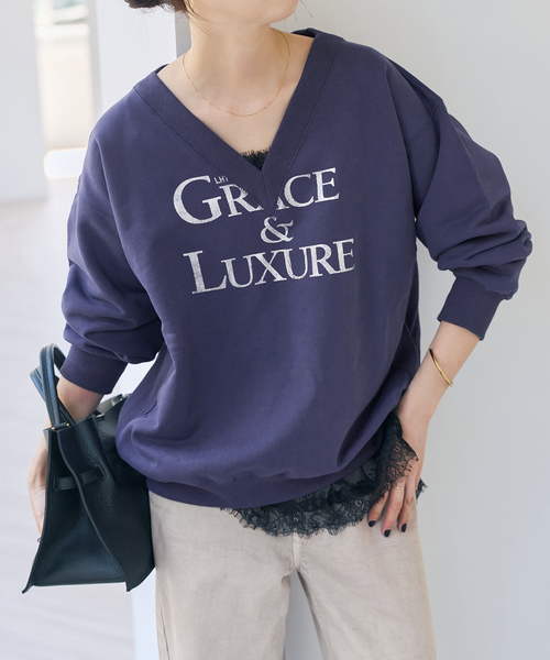 Spick & Span(スピックアンドスパン)の「《別注 / 》LA HUTTE Vネックスウェット*(スウェット・レディース・ライトグレー/ネイビー/アイボリー・FREE)」の3枚目の写真