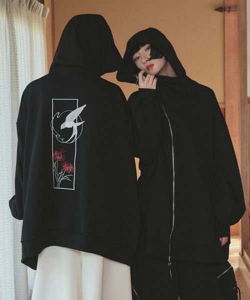 狐独（コドク）の「狐刺繍アシメジップフーディ（パーカー・メンズ・パープル/ブラック/パープル系その他/ブラック系その他/グレー系その他/チャコールグレー・LARGE/MEDIUM）」の2枚目の写真
