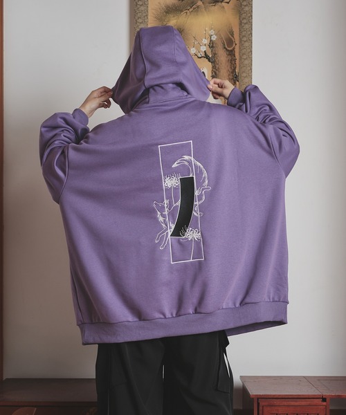 狐独（コドク）の「狐刺繍アシメジップフーディ（パーカー・メンズ・パープル/ブラック/パープル系その他/ブラック系その他/グレー系その他/チャコールグレー・LARGE/MEDIUM）」の5枚目の写真