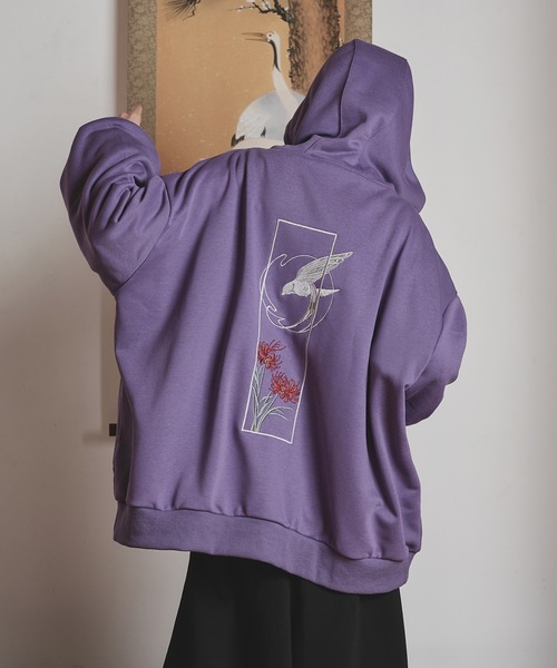 狐独（コドク）の「狐刺繍アシメジップフーディ（パーカー・メンズ・パープル/ブラック/パープル系その他/ブラック系その他/グレー系その他/チャコールグレー・LARGE/MEDIUM）」の6枚目の写真