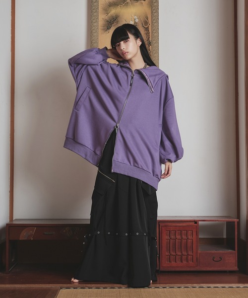 狐独（コドク）の「狐刺繍アシメジップフーディ（パーカー・メンズ・パープル/ブラック/パープル系その他/ブラック系その他/グレー系その他/チャコールグレー・LARGE/MEDIUM）」の19枚目の写真