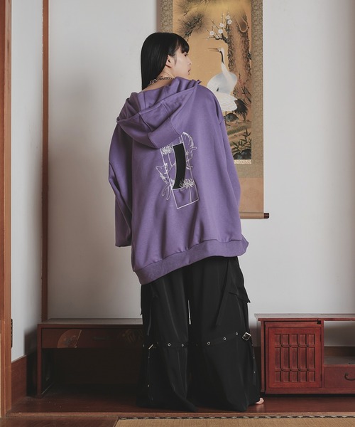 狐独（コドク）の「狐刺繍アシメジップフーディ（パーカー・メンズ・パープル/ブラック/パープル系その他/ブラック系その他/グレー系その他/チャコールグレー・LARGE/MEDIUM）」の21枚目の写真