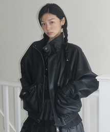9257 レザー オーバーサイズ ブルゾン (BLACK)