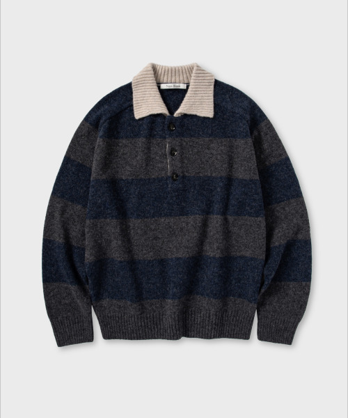 NONBLANK(ノンブランク)の「ストライプウールカラーニット_GREY(ニット/セーター・メンズ・その他・MEDIUM/LARGE/X-LARGE)」の1枚目の写真