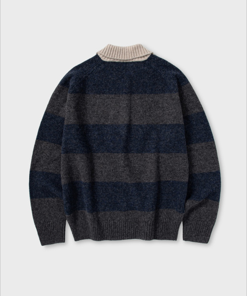 NONBLANK(ノンブランク)の「ストライプウールカラーニット_GREY(ニット/セーター・メンズ・その他・MEDIUM/LARGE/X-LARGE)」の2枚目の写真
